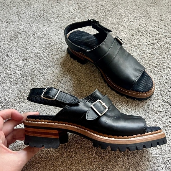 Georgia Size 9 Logger Vintage Black Leather Buckle Strap Slip On Clogs Sandals - Picture 2 of 6